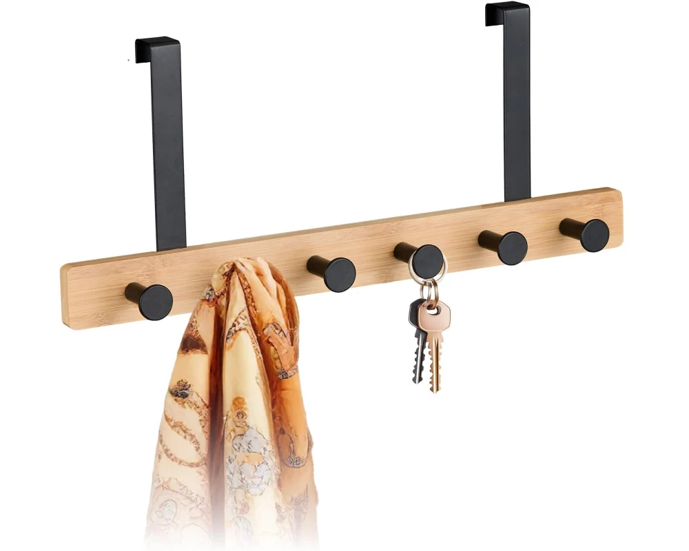 relaxdays Türgarderobe mit 6 Haken, Hellbraun/Schwarz