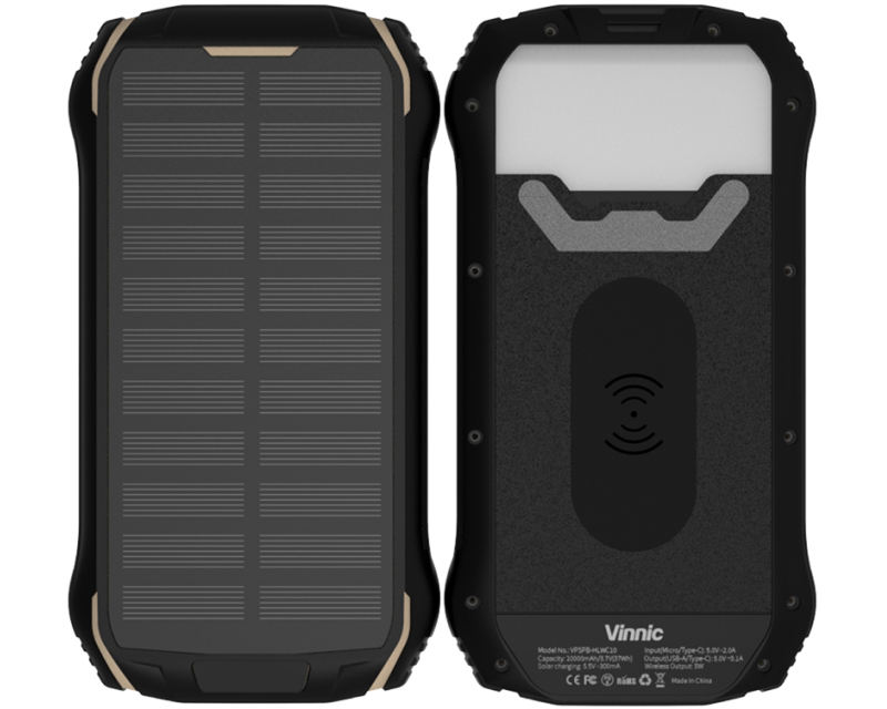 VINNIC Solar Powerbank 10'000 mAh VPSPB-HLWC10 w/LED Panel,Wireless Charg.