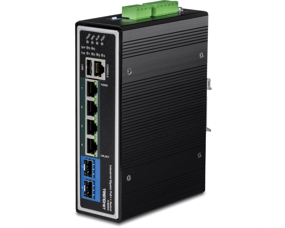 TRENDnet TI-BG62i 6 Port DIN-Rail Switch, Industrial Gigabit L2+ Managed PoE++