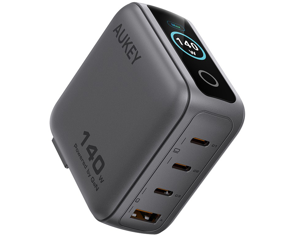 AUKEY Travel Wallcharger 140W PA-B10U Display, 3xUSB-C, 1x USB-A,