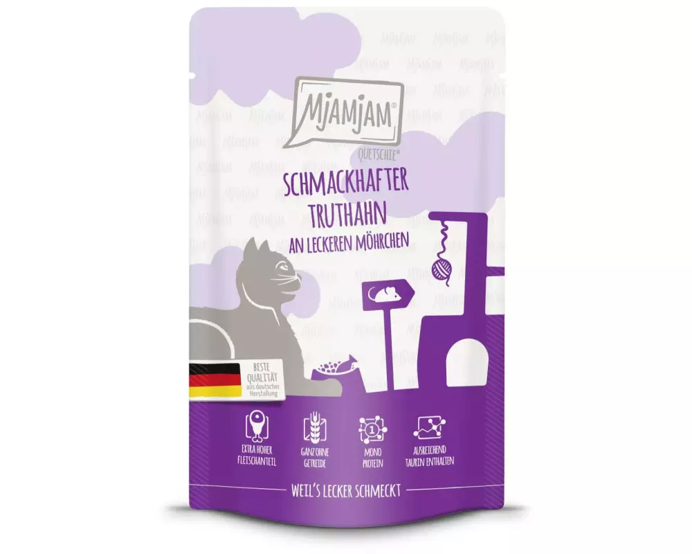 Mjamjam Nassfutter Quetschie Truthahn & Möhrchen, 125 g