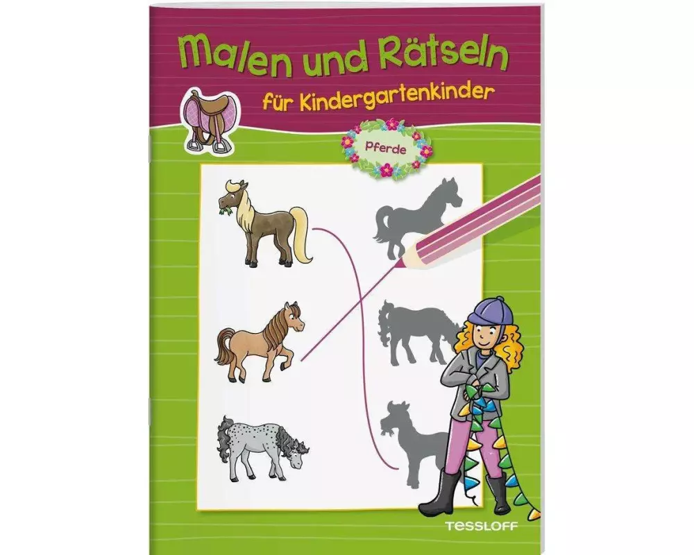 Malen und Rätseln für Kindergartenkinder. Pferde