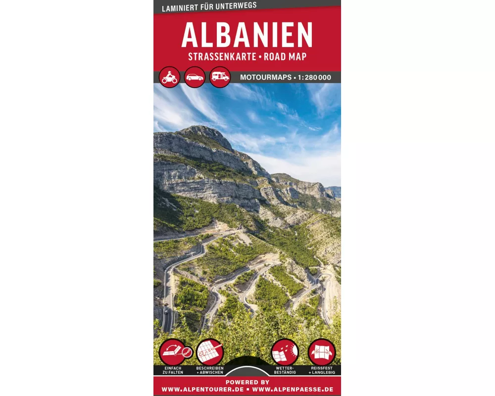 MoTourMaps Albanien Auto- und Motorradkarte 1:280.000