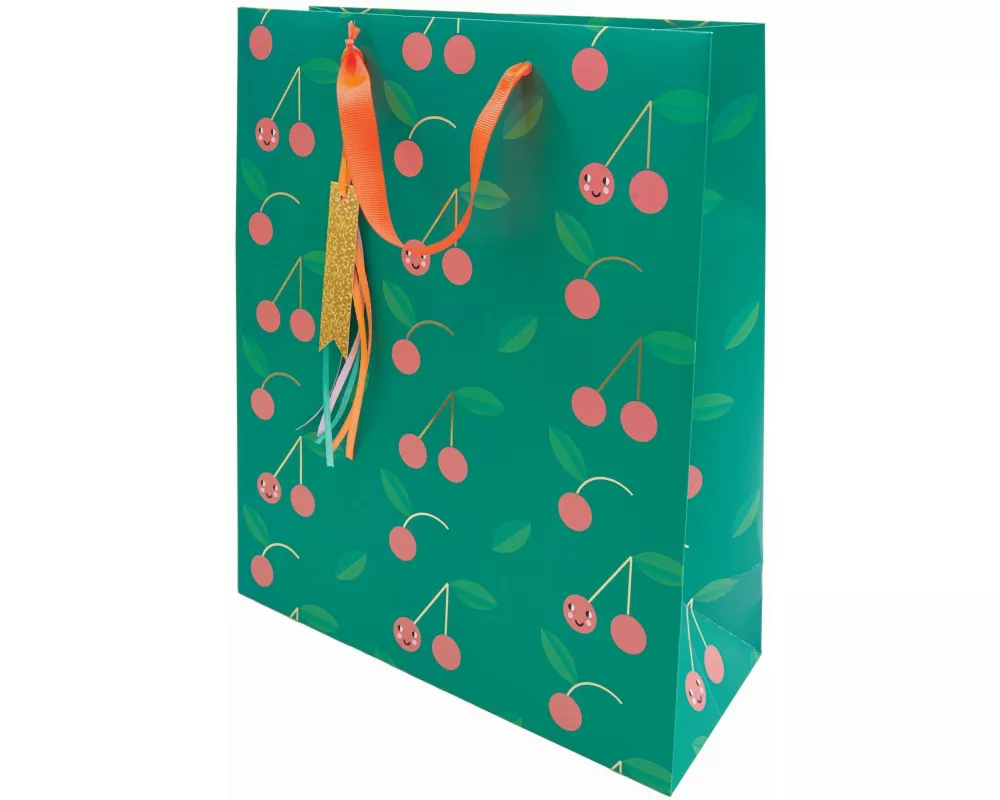 Geschenktüte Happy Birthday, Kirschen, L, FSC MIX