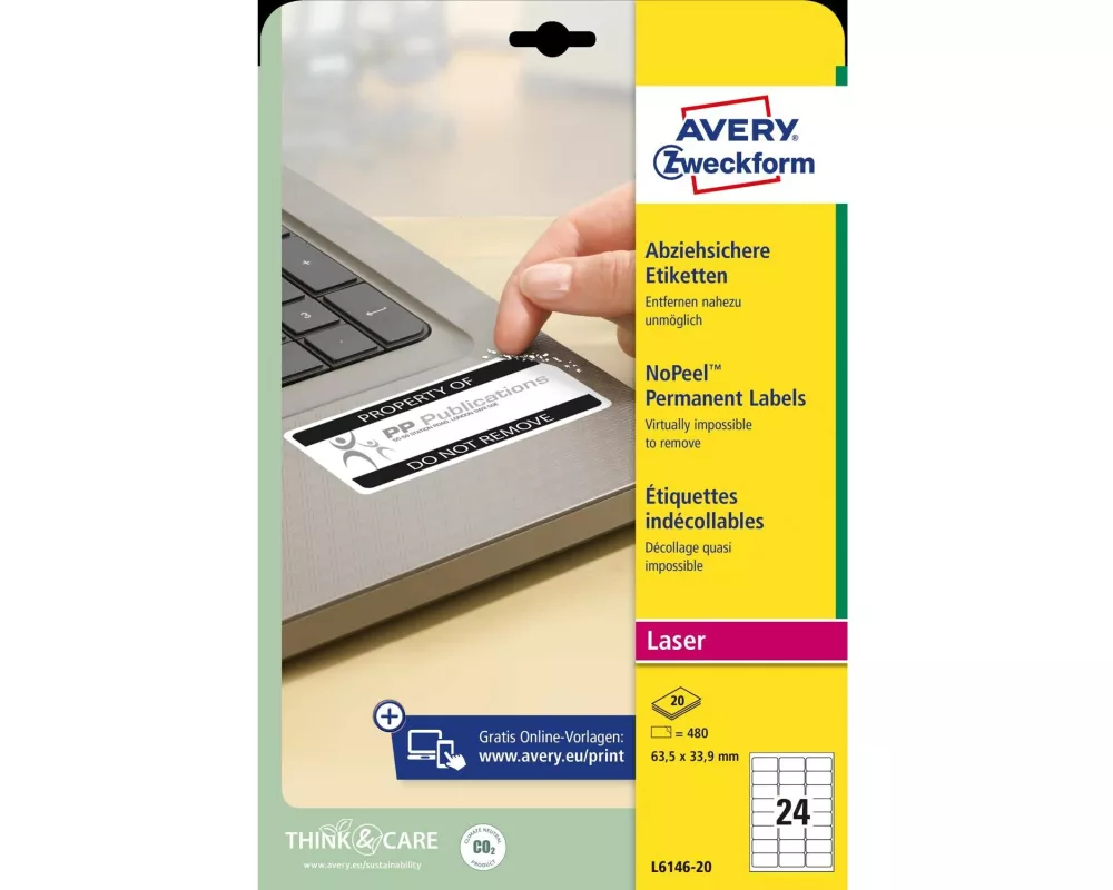 Avery Zweckform Sicherheits-Etiketten 63.5 x 33.9 mm, 20 Blatt