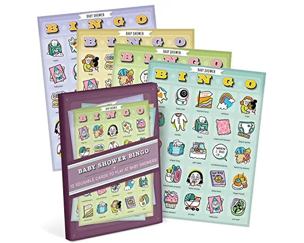 Baby Shower Bingo, 12 Reusable Cards for Baby Showers