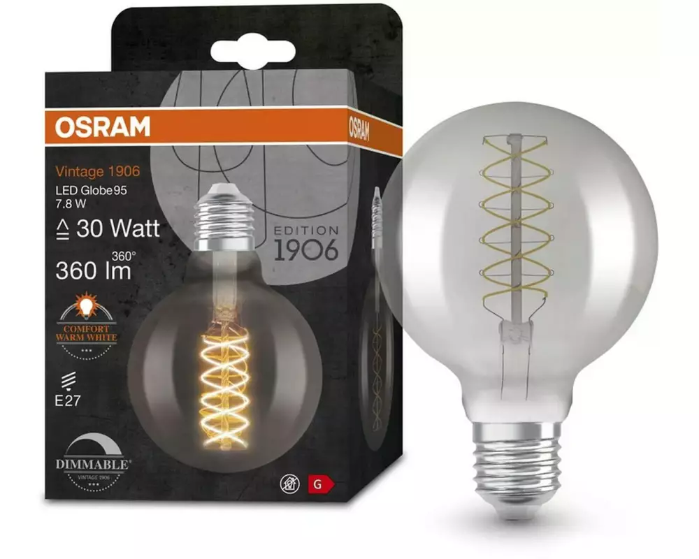 OSRAM Lampe Vintage 1906 Globe95, 7.8W, E27, Warmweiss (WW)