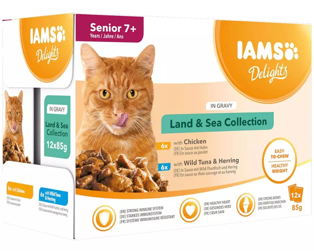Iams Nassfutter Iams Delights Senior Land&Sea Mix, 12 x 85 g