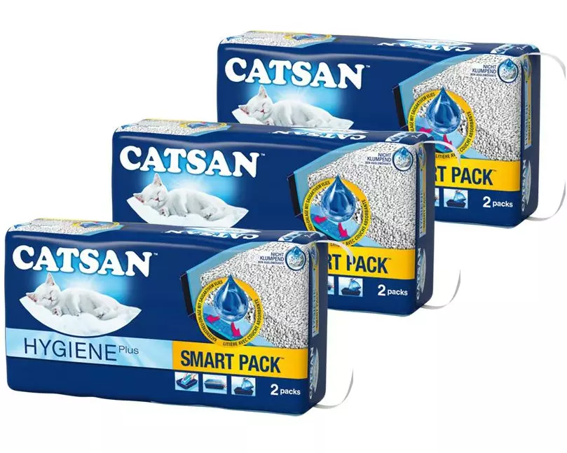 Catsan Katzenstreu Hygiene Plus Smart Pack, 3er Kit, 2 x 4 l