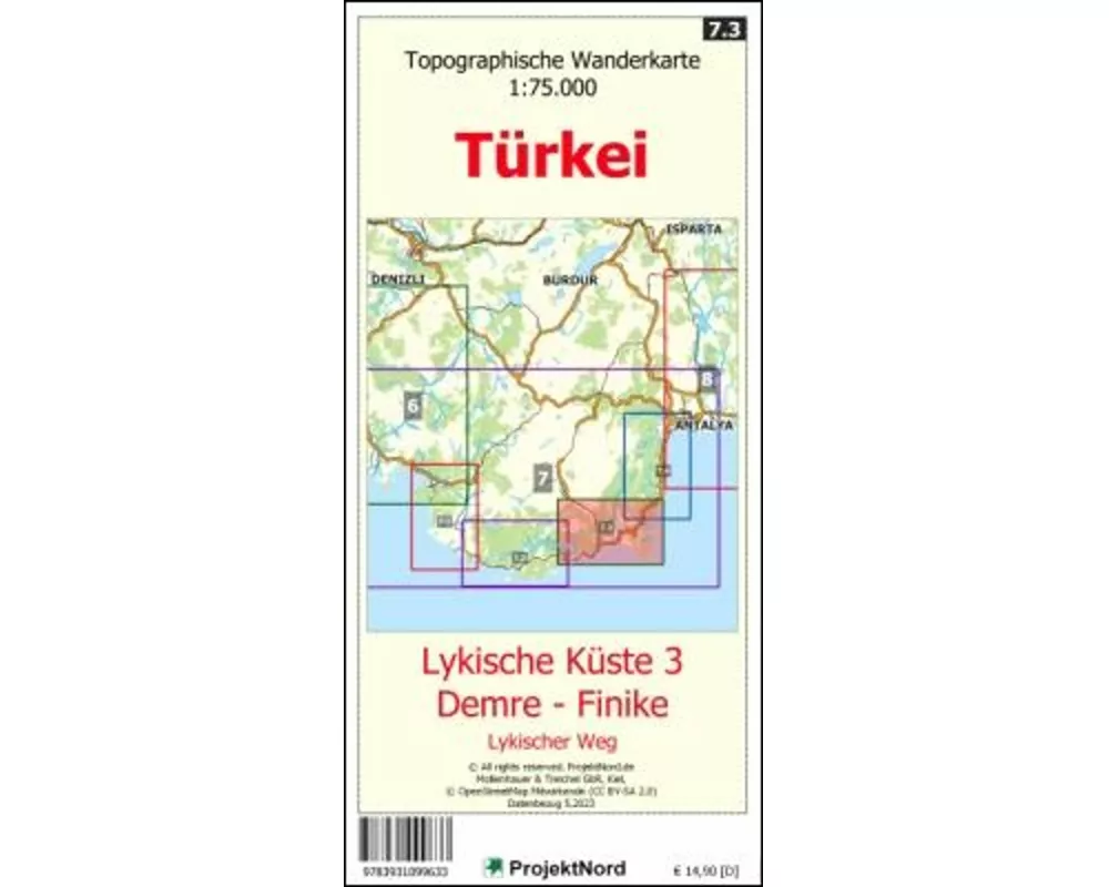 Lykische Küste 3 - Demre - Finike - Lykischer Weg - Topographische Wanderkarte 1:75.000 Türkei (Blatt 7.3)