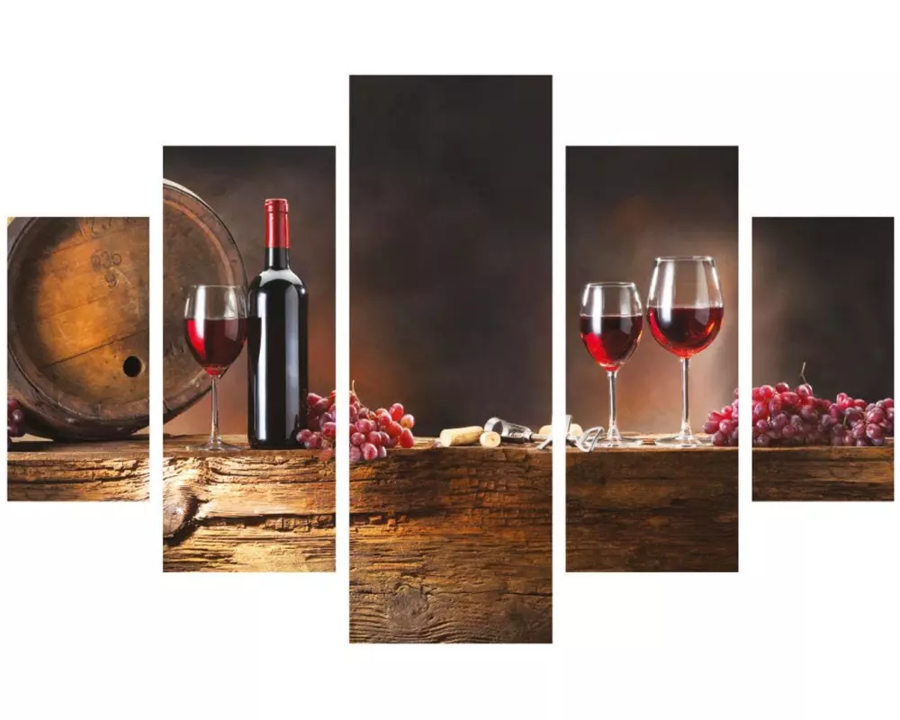 Wallxpert Bild Wein 5-teilig, 92 x 56 cm
