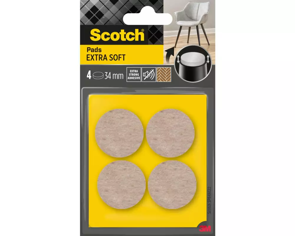 3M Filzgleiter Extra-Soft, Ø 34 mm, Beige, 4er Pack