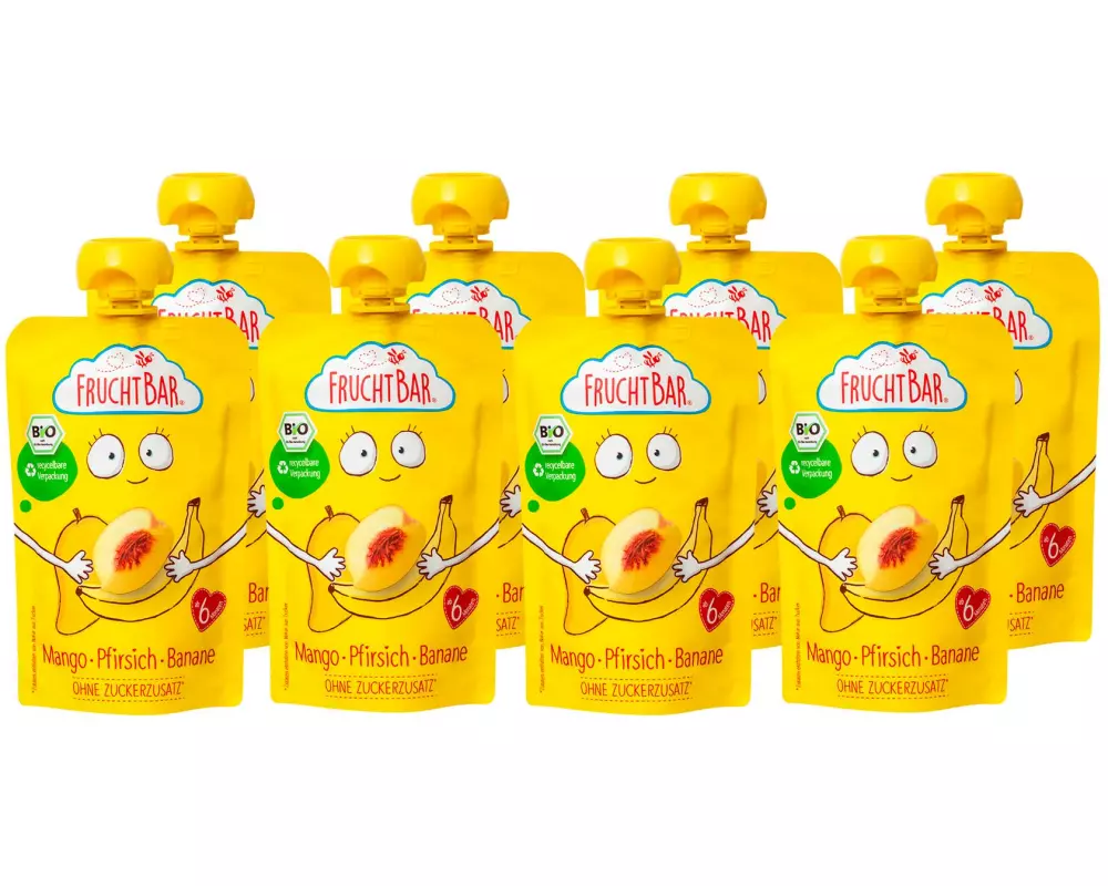 Fruchtbar Quetschbeutel Mango, Pfirsich, Banane 8x 100 g
