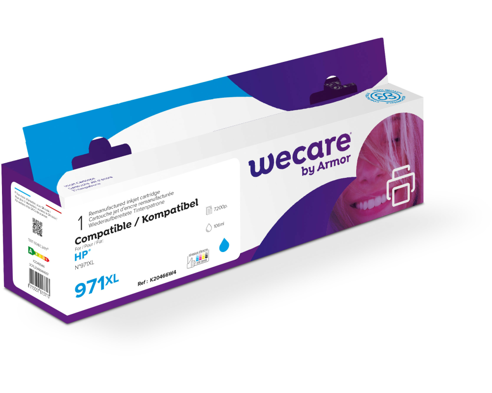 WECARE Tinte 971XL rebuilt cyan CN626AEWE zu HP OJ Pro X451 106ml