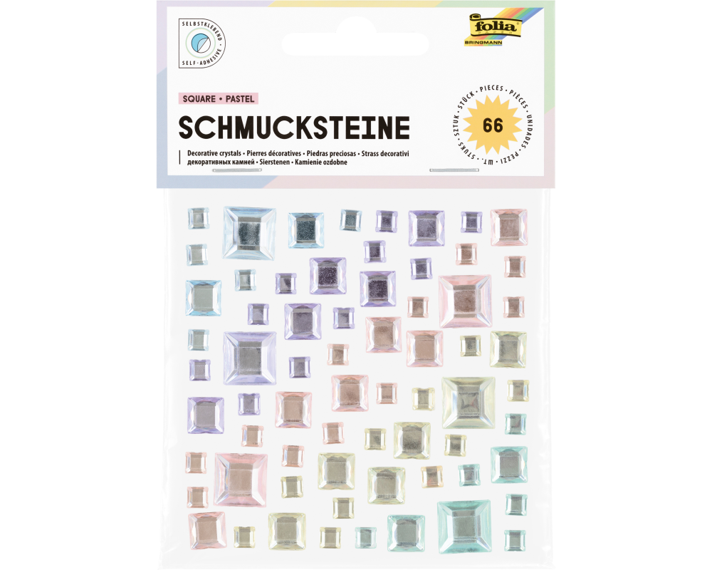 FOLIA Schmucksteine 12315 Square Pastel 67 Stück