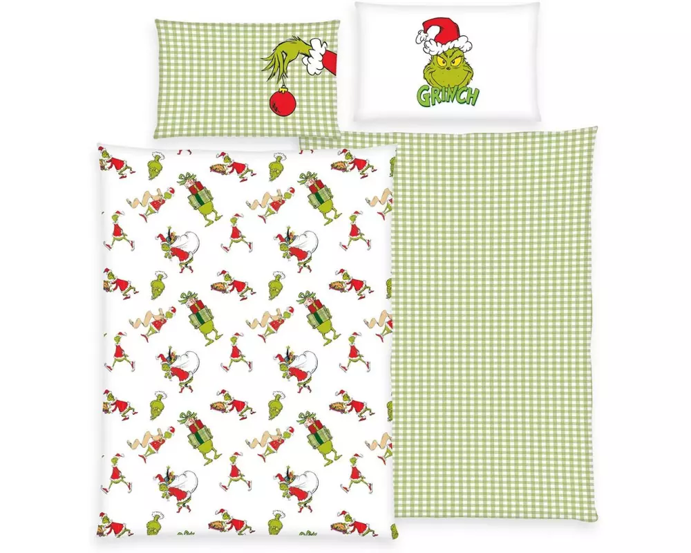 Herding Kinder Bettwäschegarnitur Grinch, 160 x 210 cm + 65 x 100 cm