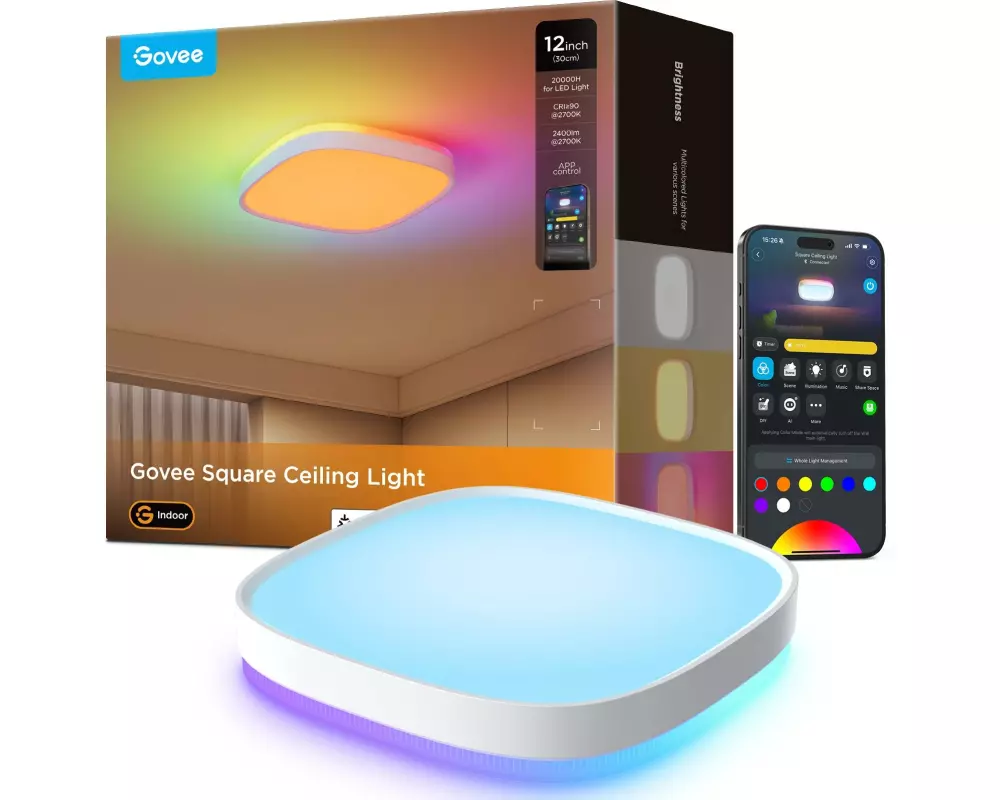 Govee Deckenleuchte 30 cm, 24 W, 2400 lm, RGBWW + RGBIC