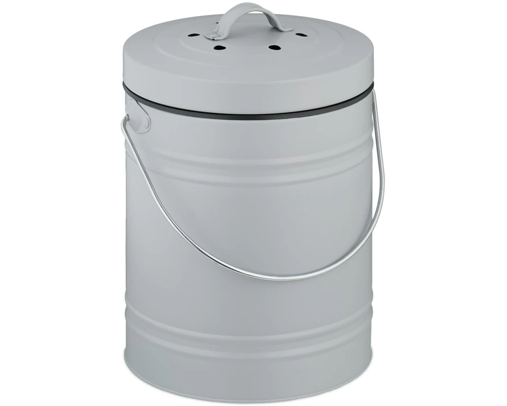 relaxdays Komposteimer mit Geruchsfilter, 5 l, Grau