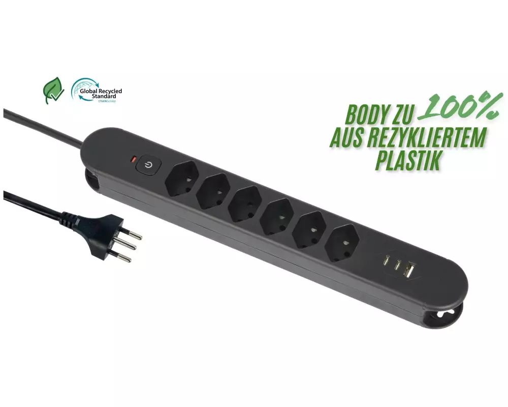 Schönenberger Steckdosenleiste Re:Life USB 6x T13. 2x USB-C + 1x USB-A