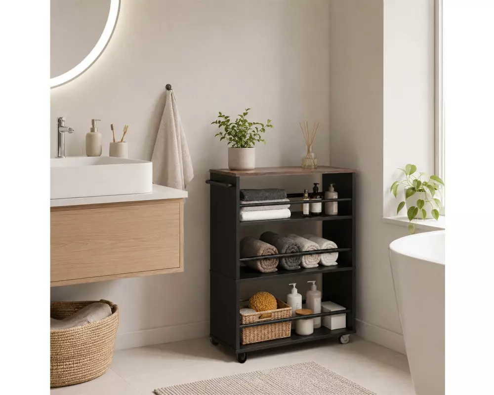 relaxdays Nischenordnungswagen 15 x 80 x 45 cm, Schwarz/Braun