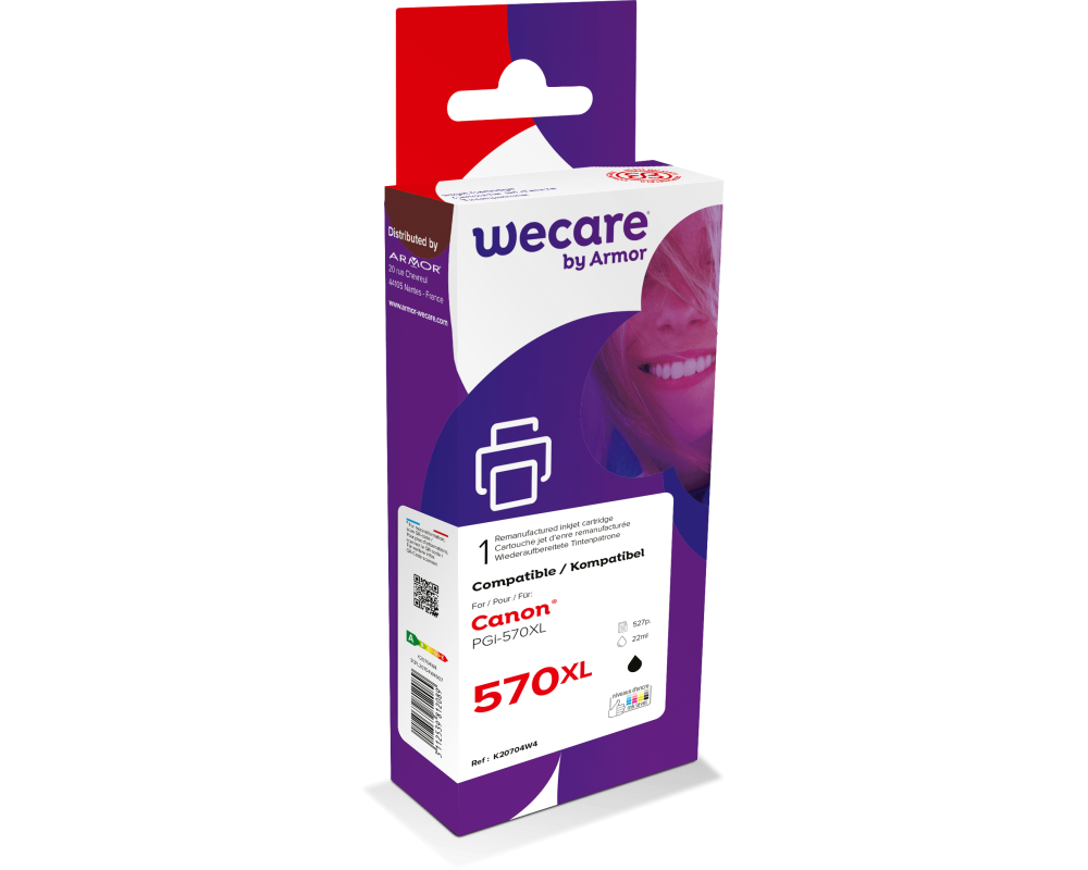 WECARE Tinte XL rebuilt schwarz PGI-570XLPGBWE zu Canon PIXMA MG5750 25ml