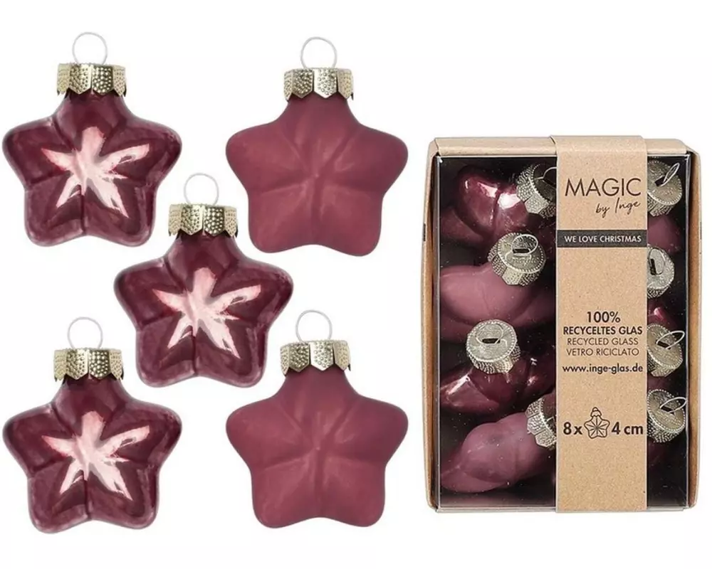 INGES CHRISTMAS DECOR Weihnachtskugel Stern 4 cm Rosa, 8 Stück