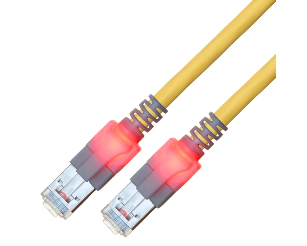 EasyLan DualBoot LED Patchkabel RJ45 S/FTP Cat.6 (Class E), mit saCon Stecker, LSOH, gelb, 25 m
