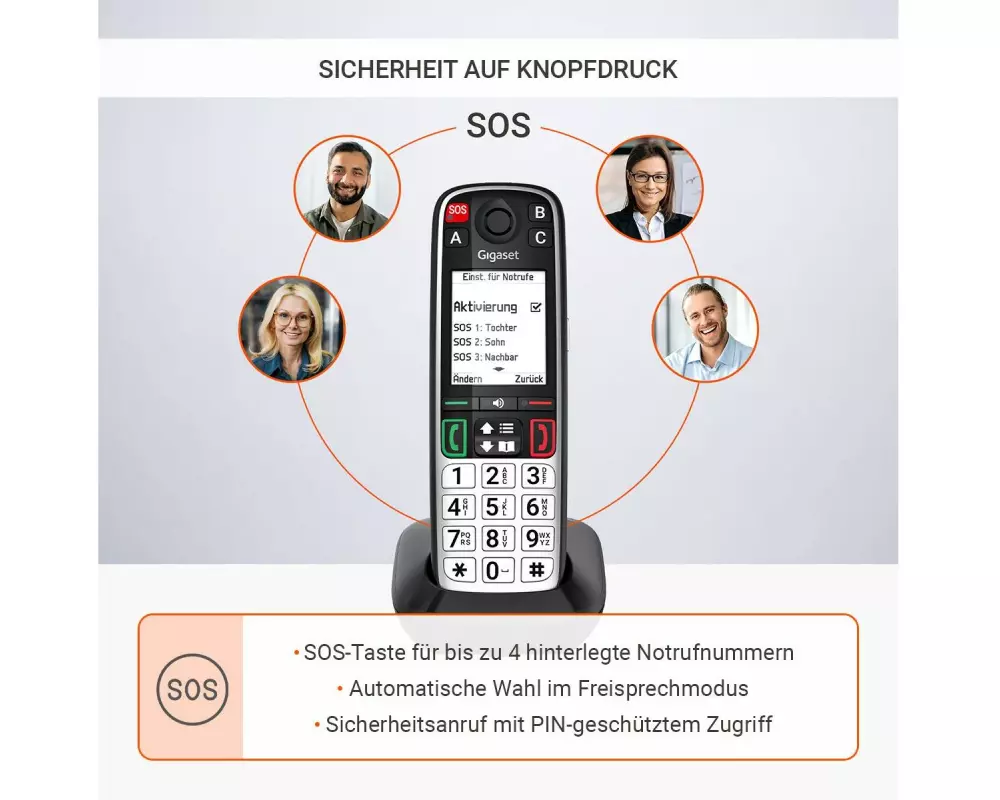 Gigaset Schnurlostelefon EASY 500 Schwarz/Silber
