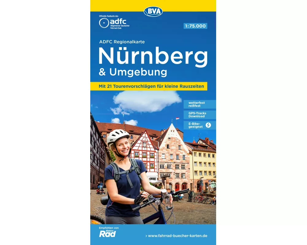ADFC-Regionalkarte Nürnberg & Umgebung, 1:75.000, mit Tagestourenvorschlägen, reiß- und wetterfest, E-Bike-geeignet, GPS-Tracks Download
