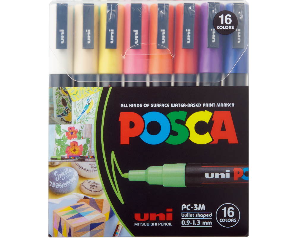 UNI-BALL Marker Posca 0.9-1.3mm PC-3M 16C 16 Farben ass.