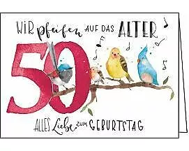 Doppelkarte. 50. Geburtstag (Vögel)