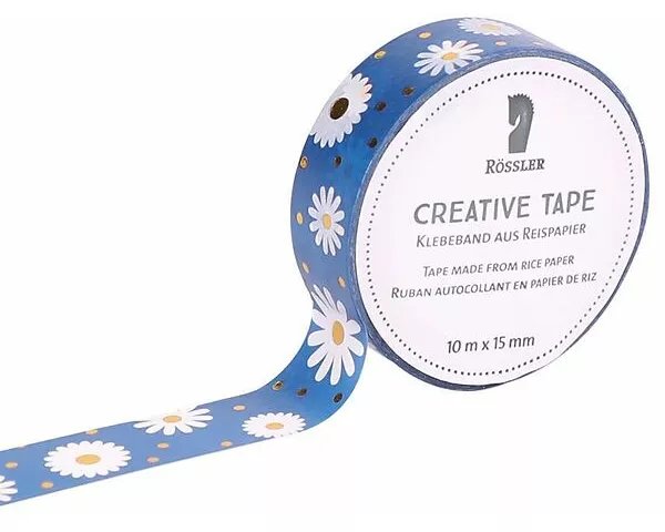 Creative Tape HF/gold Margerite auf Blau - 10m x 15 mm