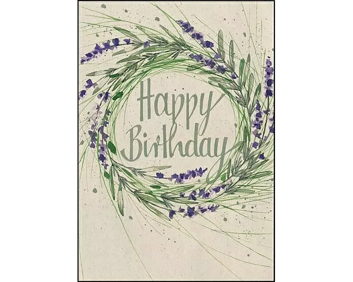 Doppelkarte. Let's go green. Happy Birthday (Lavendelkranz)