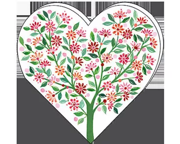 Doppelkarte / Baum und Blüten / Herzformat