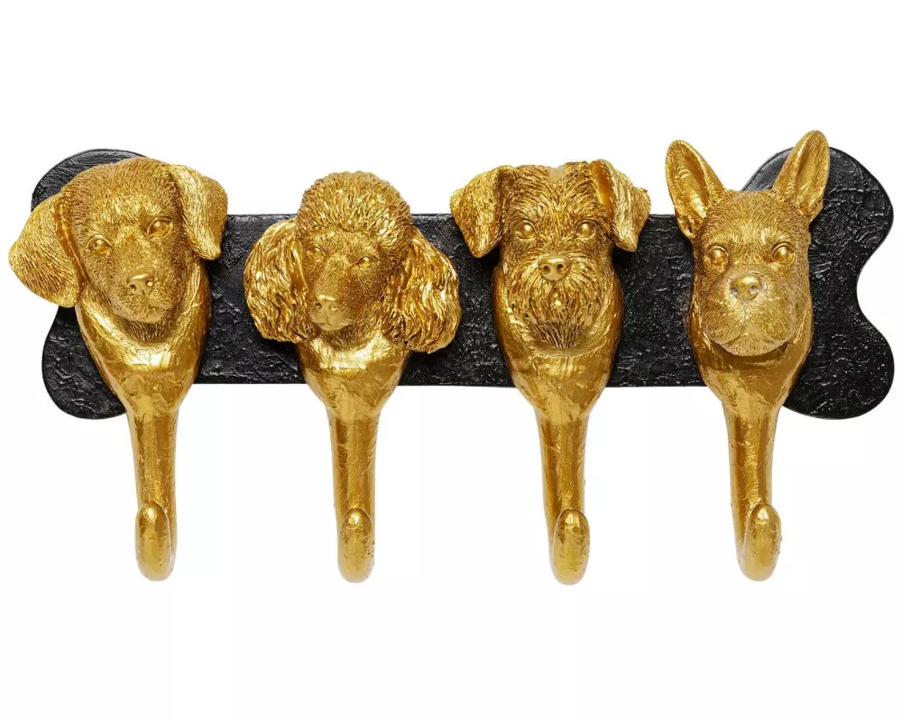 Kare Wandgarderobe Dog Family 30.5 cm x 15.5 cm, Gold/Schwarz