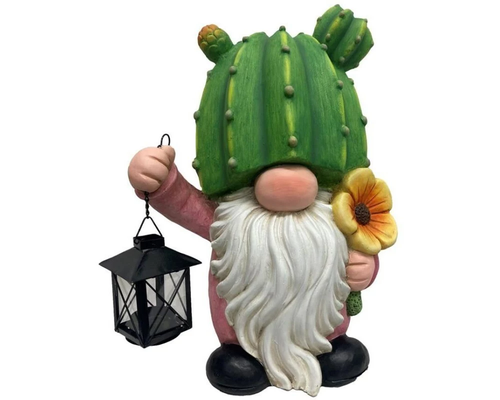 Dameco Dekofigur Gartenwichtel Kaktus mit Laterne 21 x28 x39.5 cm