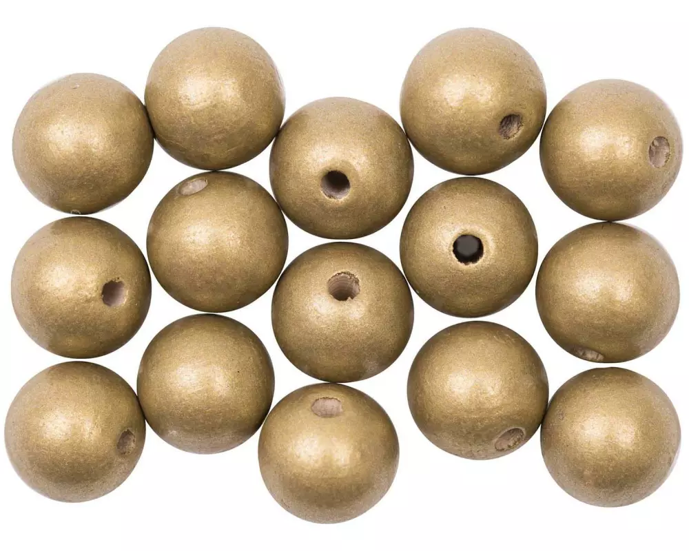 Rico Design Holzperlen Gebohrt 12 mm Gold, 15 Stück