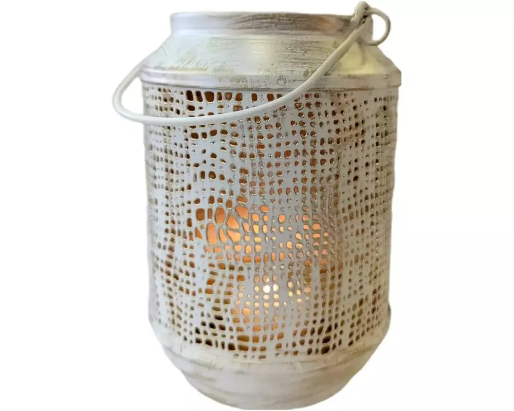 CHALET Windlicht Alpenglühen mit Henkel L 10 x 10 x 14 cm, Weiss