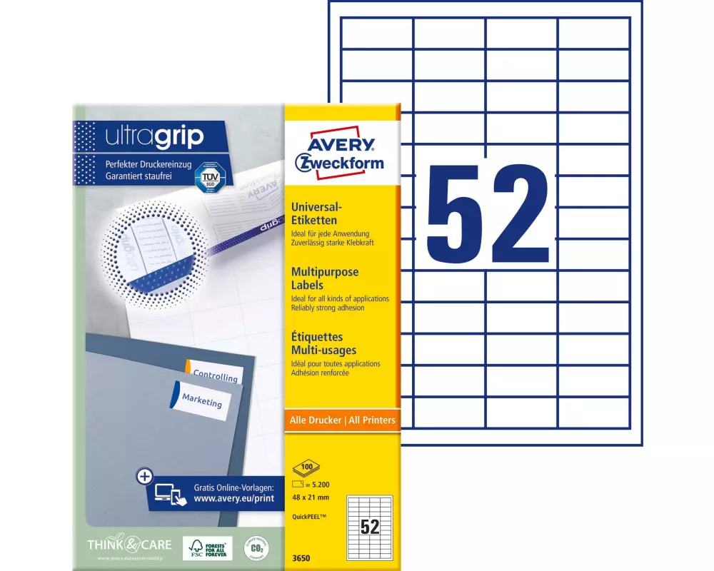 Avery Zweckform Universal-Etiketten 3650 48 x 21 mm, 100 Blatt