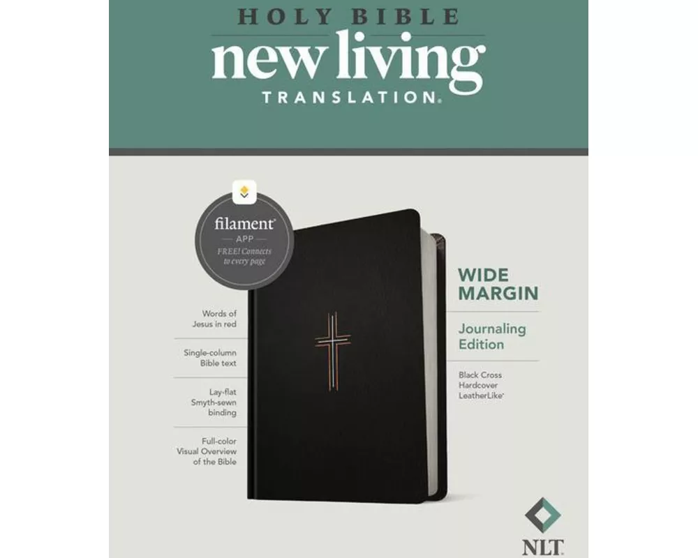 NLT Wide Margin Bible, Filament Enabled (Hardcover Leatherlike, Black Cross, Red Letter)