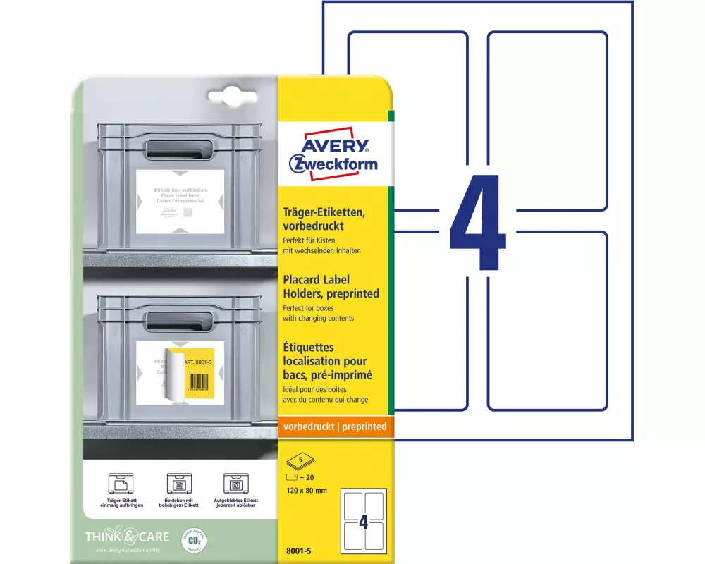 Avery Zweckform Träger-Etiketten 120 x 80 mm, 5 Blatt, 20 Stück