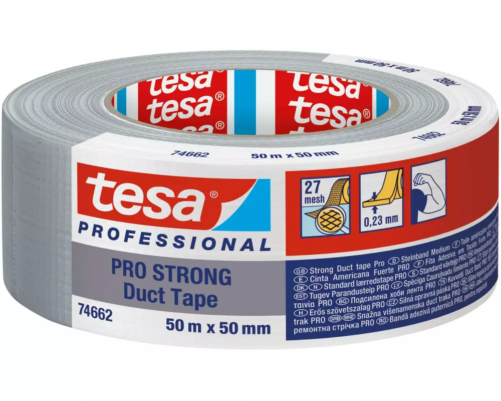 tesa Gewebeband Pro 74662 Strong, Silber, 50 m x 50 mm
