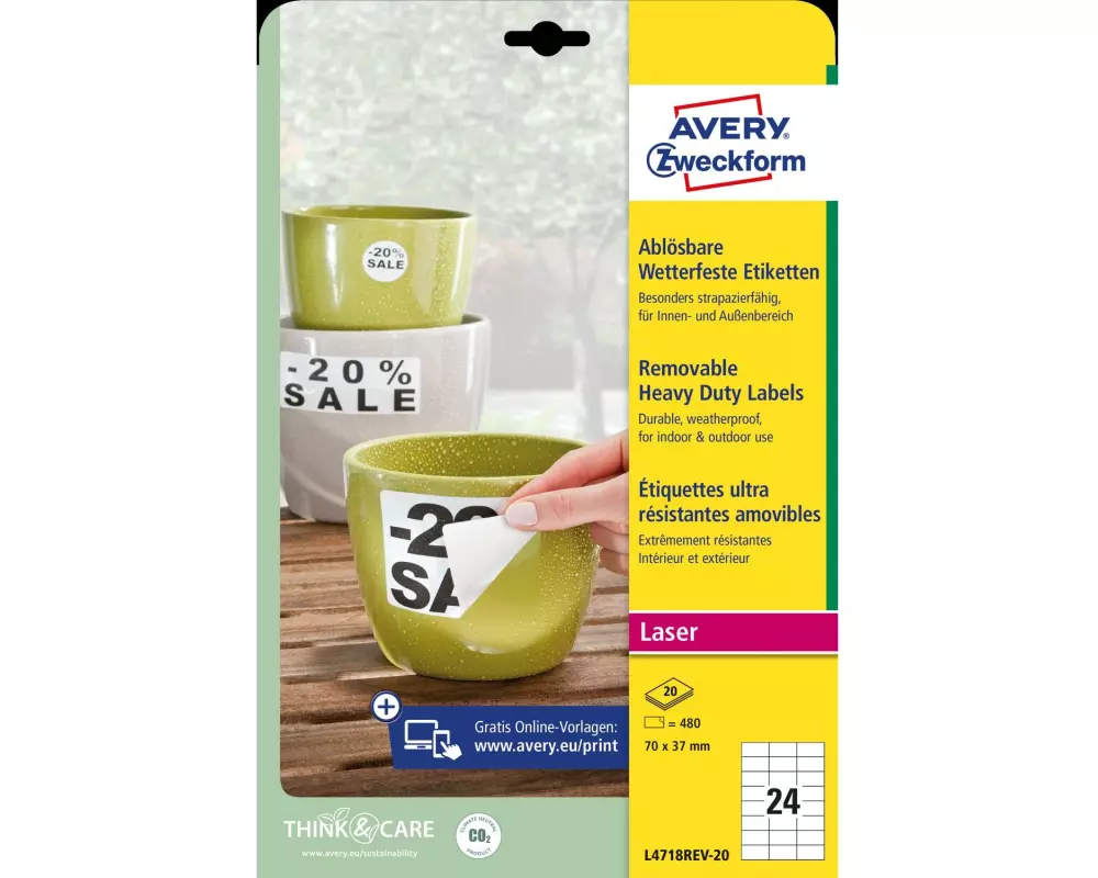 Avery Zweckform Universal-Etiketten 70 x 37 mm, 20 Blatt