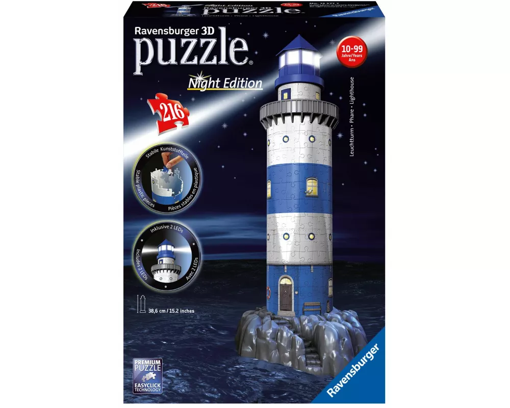 Leuchtturm bei Nacht. 3D-Puzzle 216 Teile