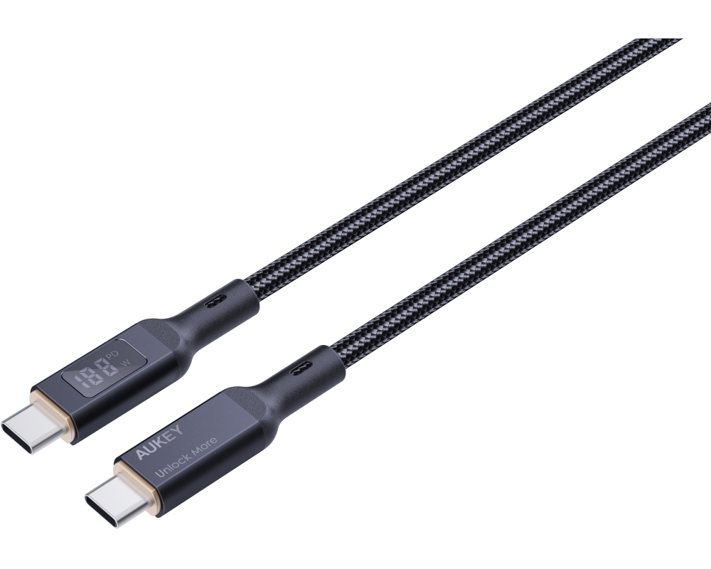 AUKEY Cable USB-C-to-C,LCD Display CB-MCC102 1.8m,Nylon Braided, 100W,Bl.