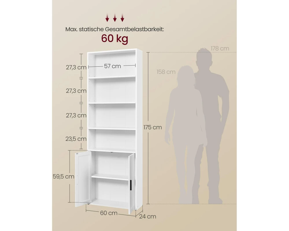 VASAGLE Regal Weiss, 60 x 24 x 175 cm