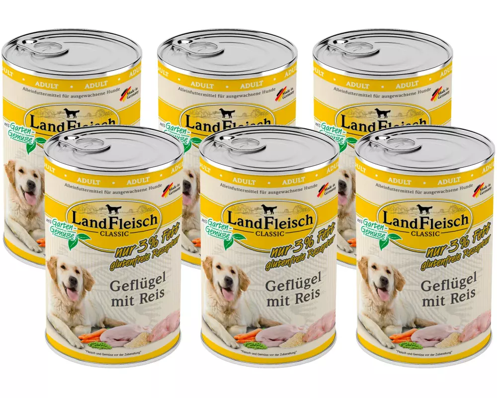 LandFleisch Nassfutter Classic Geflügel mit Reis, 6 x 400 g