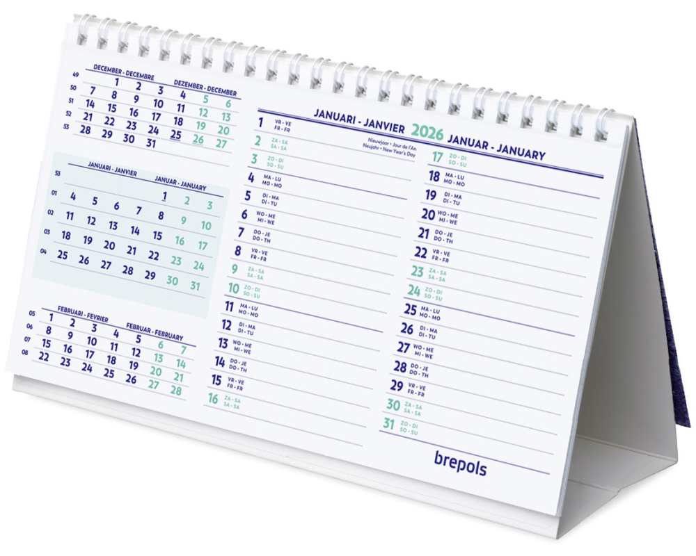 BREPOLS Tischkalender quer 2026 1.851.9900 1M/1S 21x12.5cm