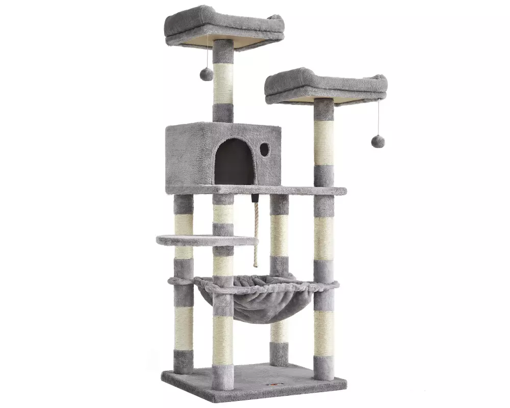 Feandrea Kratzbaum mit Hängematte 143 cm, Grau/Beige