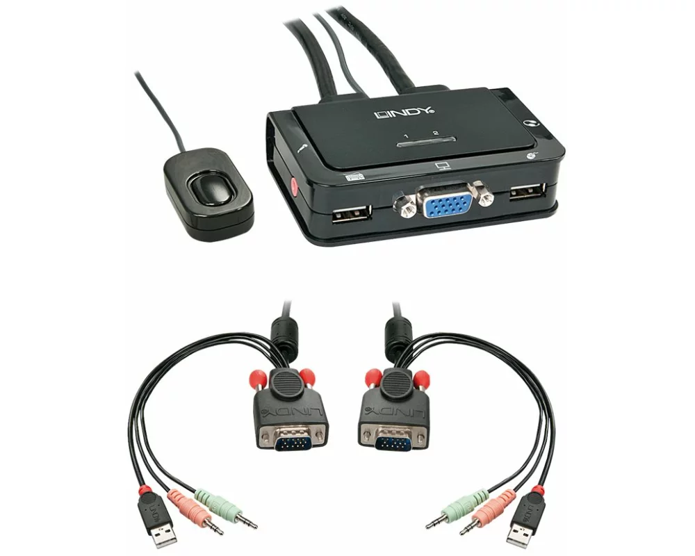 LINDY VGA KVM Switch 2 Port USB 2.0 Audio Compact USB 2.0 Audio/Microphone